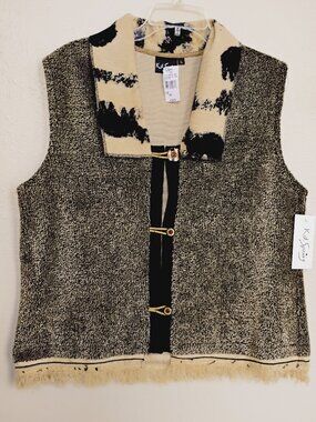 KD Spring Brown Fringe Bear Vest - Size L - NWT $104